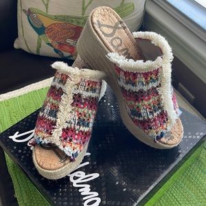 New Sam Edelman Dina bright multi-color wedge sandals